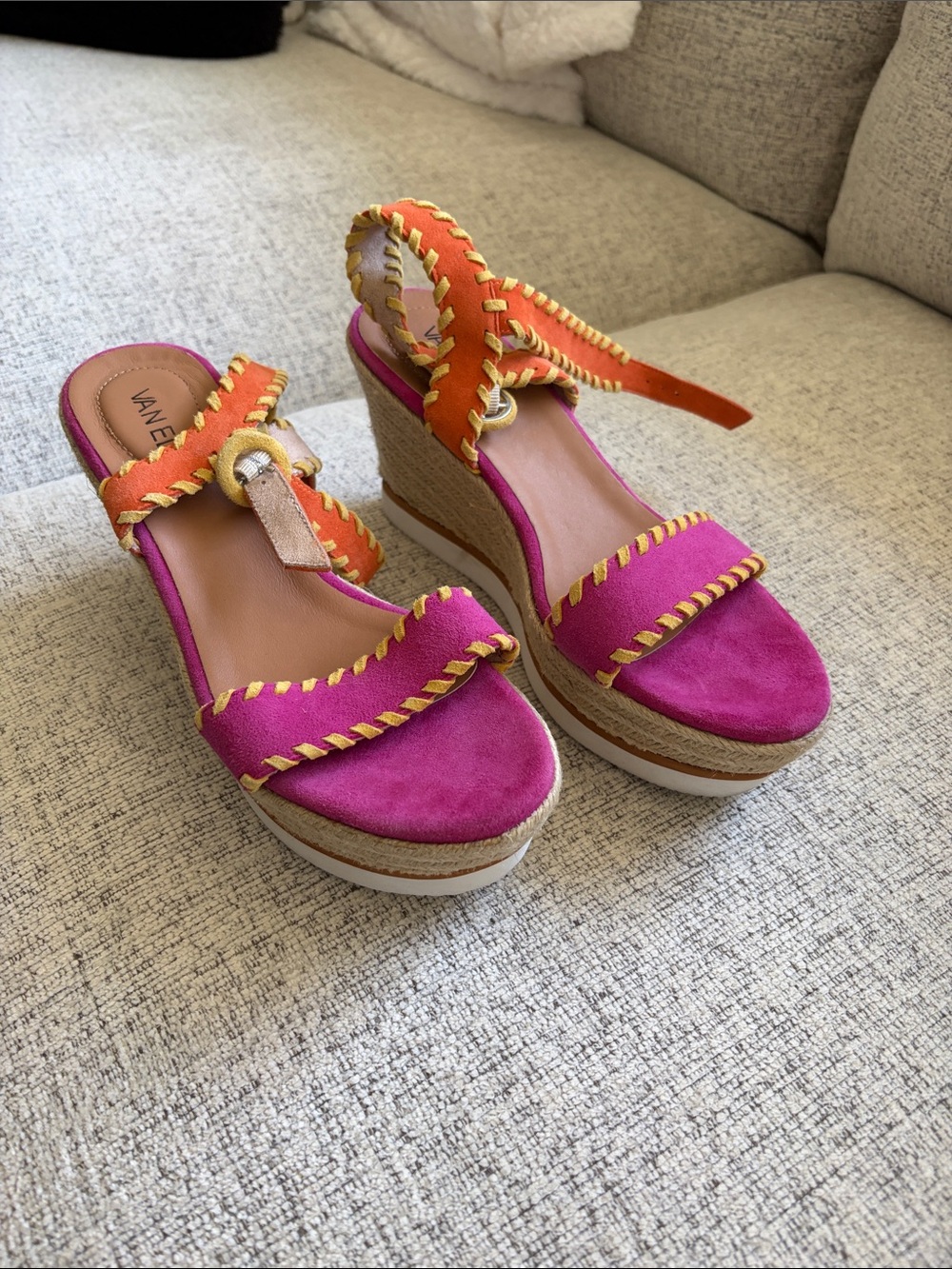Vaneli Fuchsia Pink & Orange Espadrille Wedge Sandals